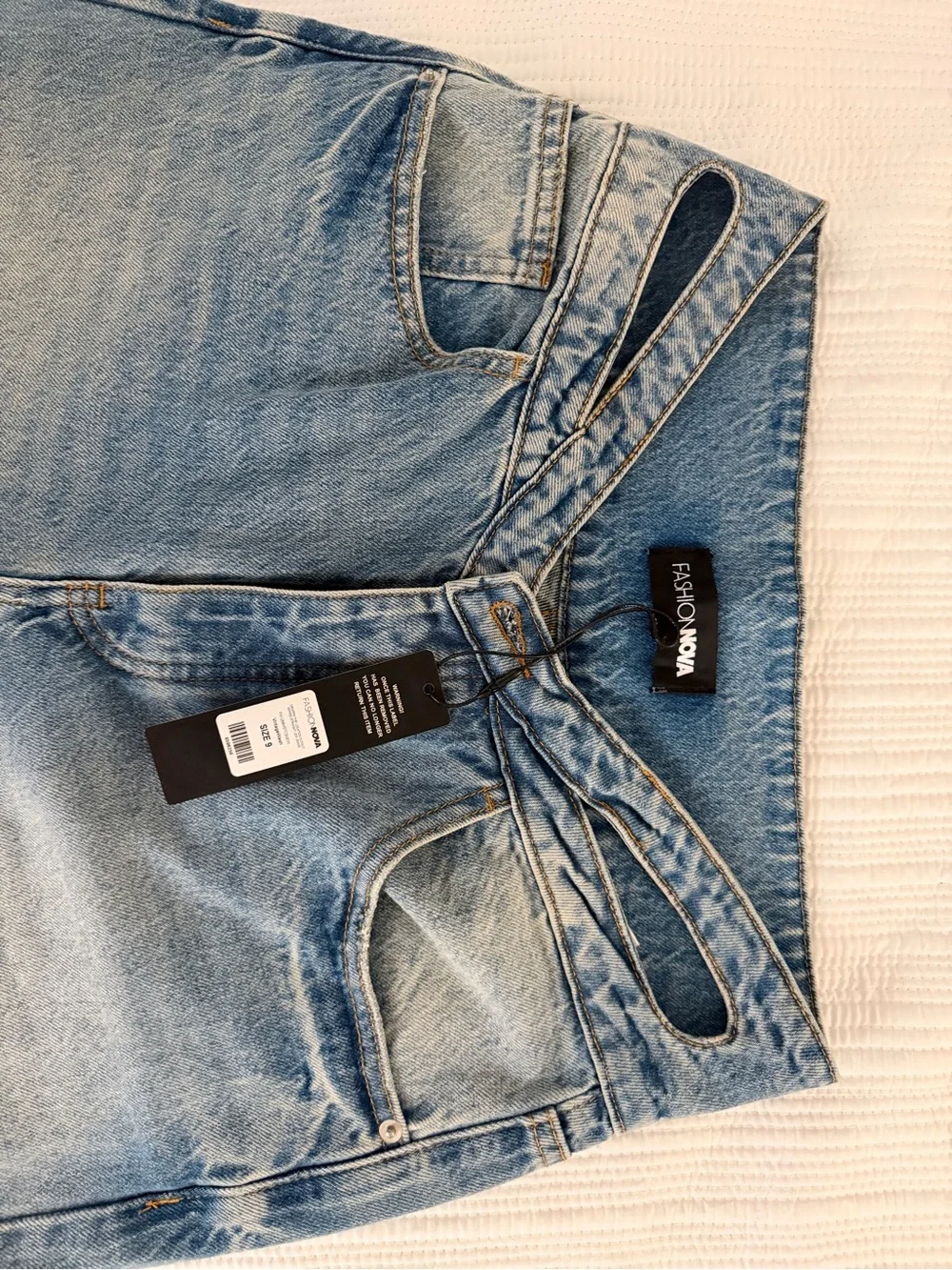 Fashion Nova Light Blue High-Rise Jeans with Waist Cutout - Picture 1 of 4